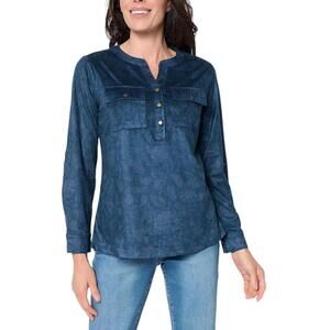 Belle Boho by Kim Gravel Women's Snappy Shadow Henley Top Moonlit Blue - Regular